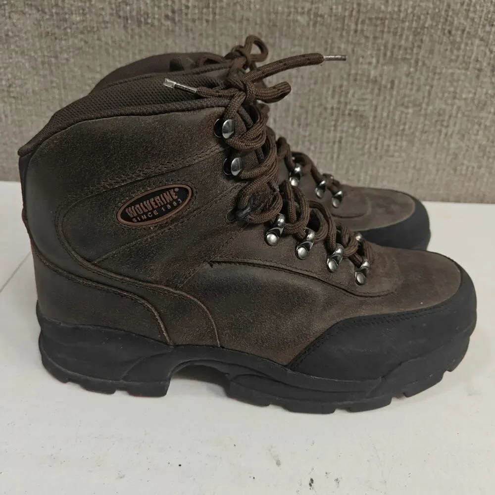 Wolverine Men's Size 8.5 Brown Leather Safety Work Hunting Boots Mid-Calf